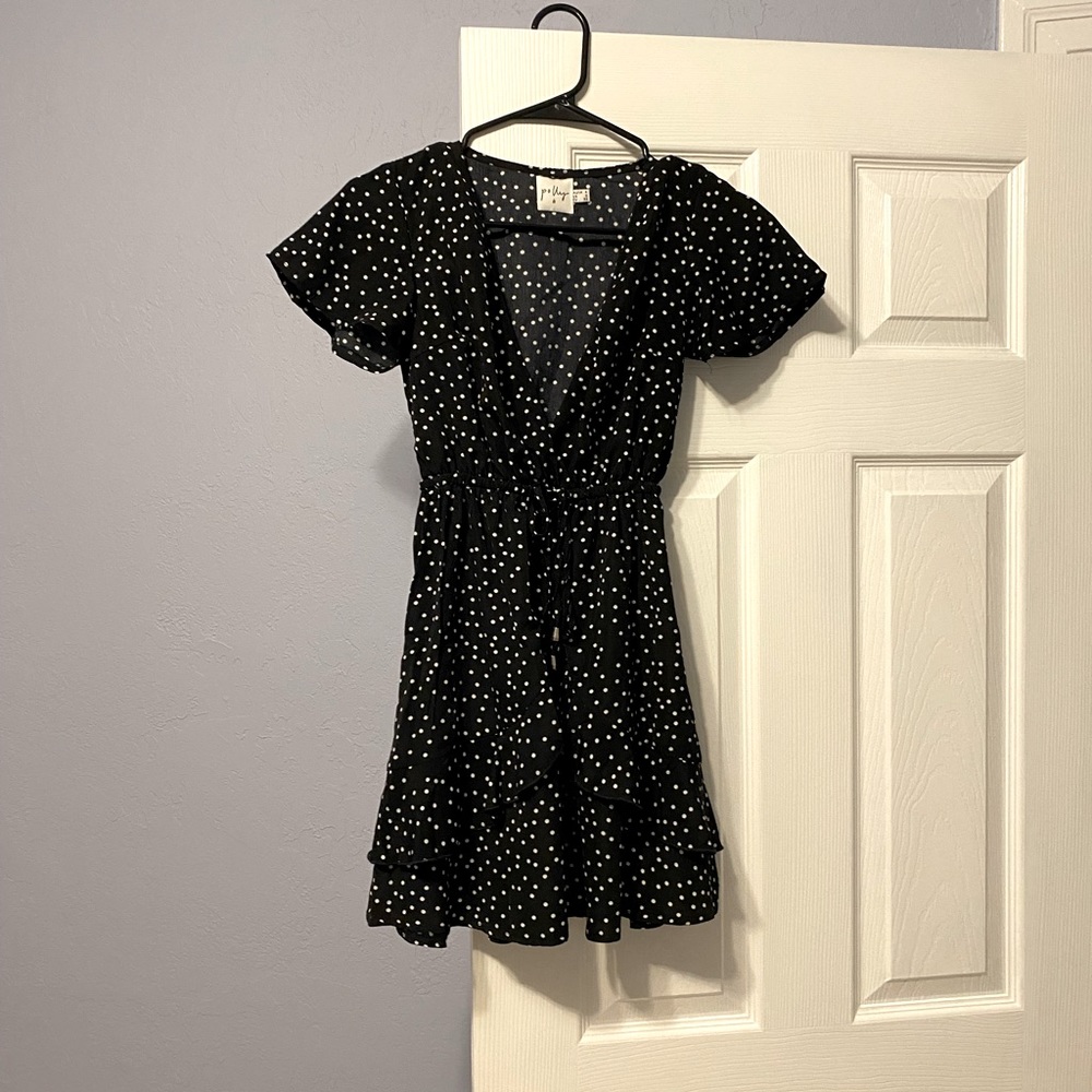 Princess Polly Bobbie Mini Drees Black with White Polka Dots